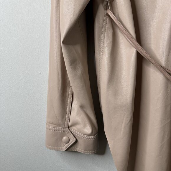 Nanushka Eddy Two-Tone Vegan Leather Shirt Shacket Jacket in Blush Belt Sz M - Picture 10 of 11